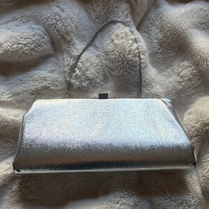 Rare Vintage Silver Metallic Evening Clutch with Chain Handle